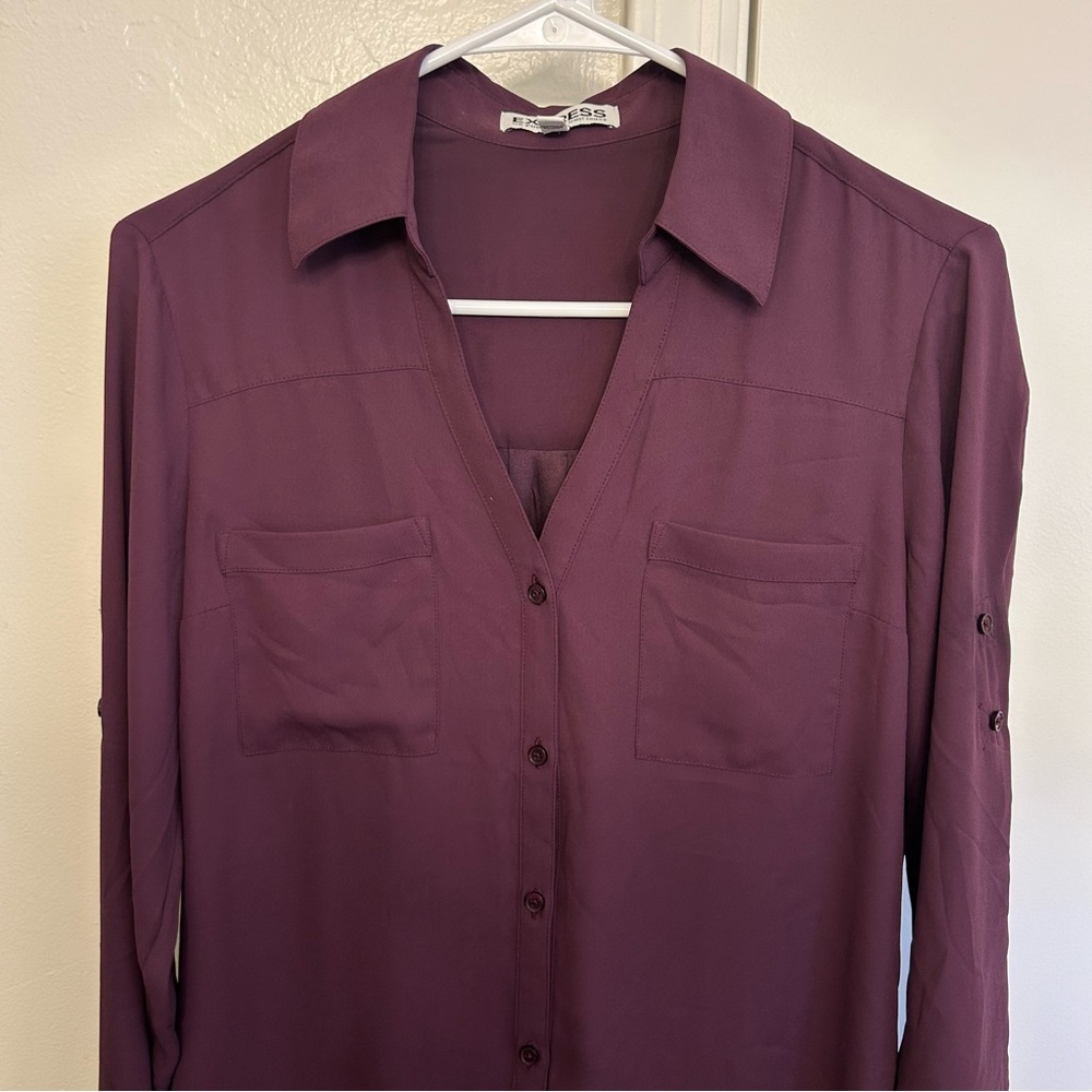 Express Burgundy The Portofino Shirt Dress Workwear Office Size Small Buttons - Picture 2 of 8